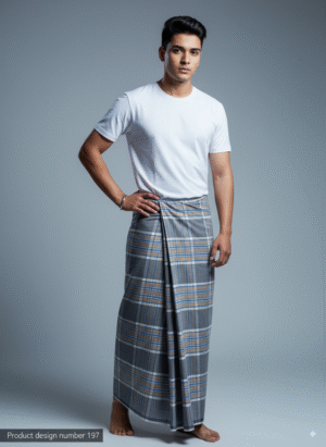 Men's Stylish Plaid Lungi - Modern Grey and Blue Design