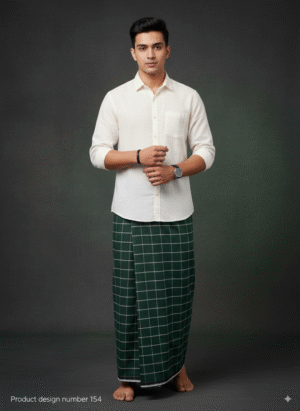 Men's Classic Plaid Lungi - Elegant Dark Green Design