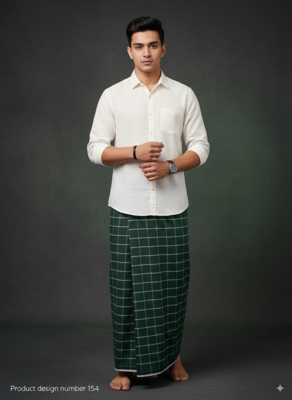 Men's Classic Plaid Lungi - Elegant Dark Green Design