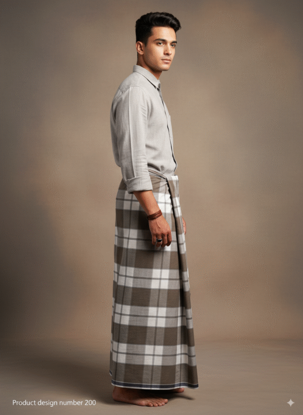 e204d014-f7c1-41e8-9c7c-6ddd2bae0ca1 Men's Sophisticated Plaid Lungi - Brown & White Checkered Design