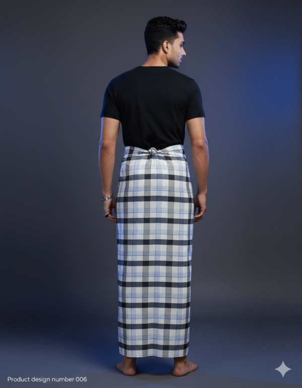 Men's Modern Lungi - Bold Black & White Checkered Design