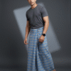 Men's Stylish Lungi - Modern Grey & Blue Plaid Design