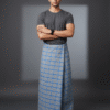 Men's Stylish Lungi - Modern Grey & Blue Plaid Design