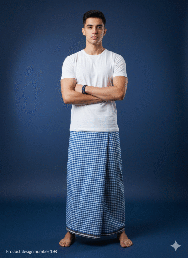 Men's Stylish Lungi - Classic Blue Gingham Check Design