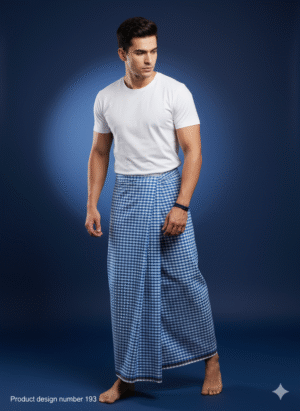Generated Image October 01, 2025 - 11_25AM Men's Stylish Lungi - Classic Blue Gingham Check Design
