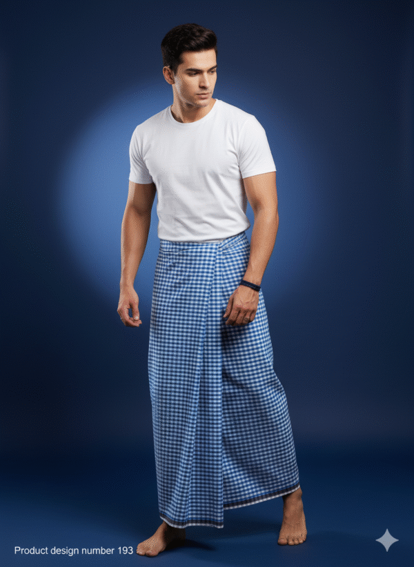 Men's Stylish Lungi - Classic Blue Gingham Check Design