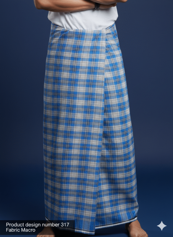Generated Image October 01, 2025 - 11_59AM Men's Stylish Lungi - Vibrant Blue & Tan Plaid Design
