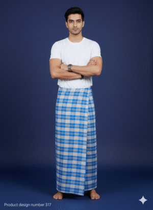 Generated Image October 01, 2025 - 12_06PM Men's Stylish Lungi - Vibrant Blue & Tan Plaid Design