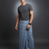 Generated Image October 01, 2025 - 4_02PM Men's Stylish Lungi - Modern Grey & Blue Plaid Design