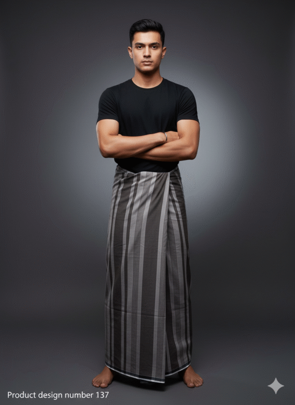 Generated Image October 01, 2025 - 4_09PM Men's Modern Lungi - Sleek Black & Grey Striped Design