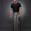 Generated Image October 01, 2025 - 4_12PM Men's Modern Lungi - Sleek Black & Grey Striped Design