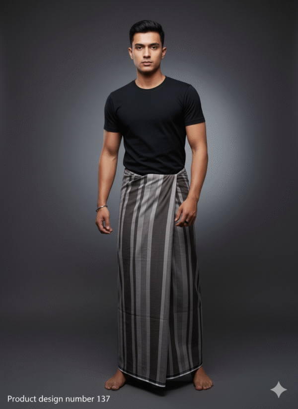 Generated Image October 01, 2025 - 4_12PM Men's Modern Lungi - Sleek Black & Grey Striped Design