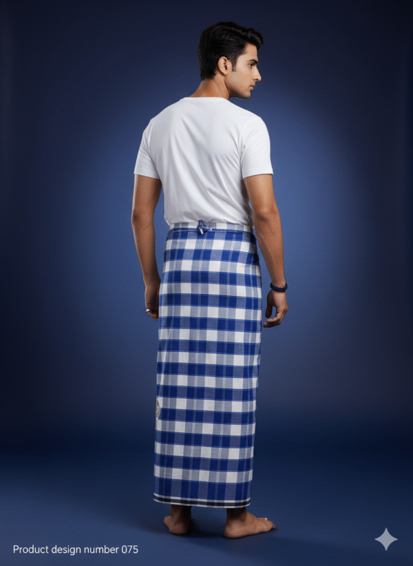 Men's Modern Lungi - Bold Blue & White Checkered Design