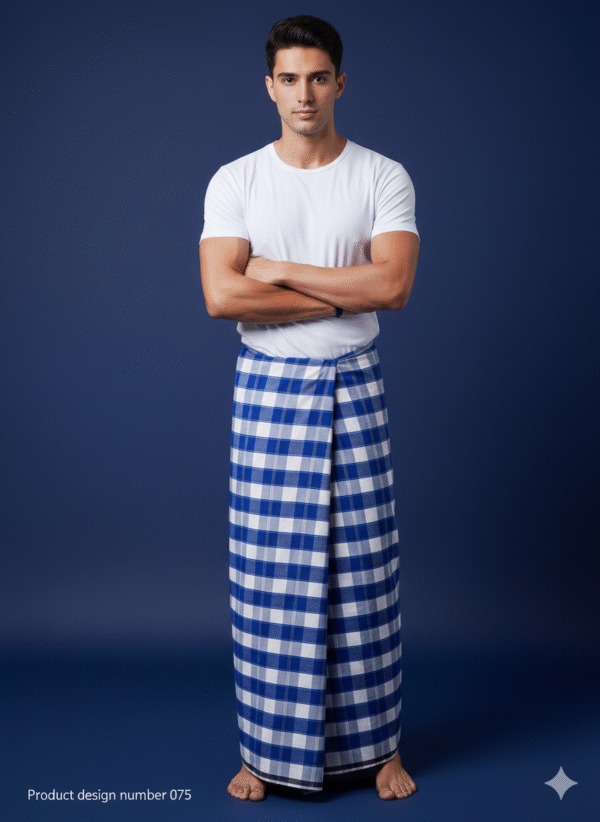 Men's Modern Lungi - Bold Blue & White Checkered Design