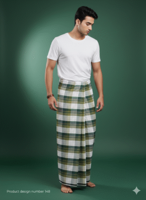 Generated Image October 02, 2025 - 11_47AM Men's Stylish Lungi - Classic Olive Green Plaid Design