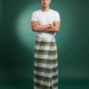 Men's Stylish Lungi - Classic Olive Green Plaid Design