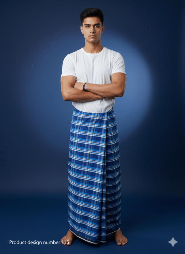 Generated Image October 05, 2025 - 11_52AM Men's Stylish Lungi - Two-Tone Blue Plaid Design
