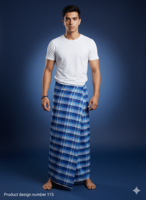 Generated Image October 05, 2025 - 11_56AM Men's Stylish Lungi - Two-Tone Blue Plaid Design
