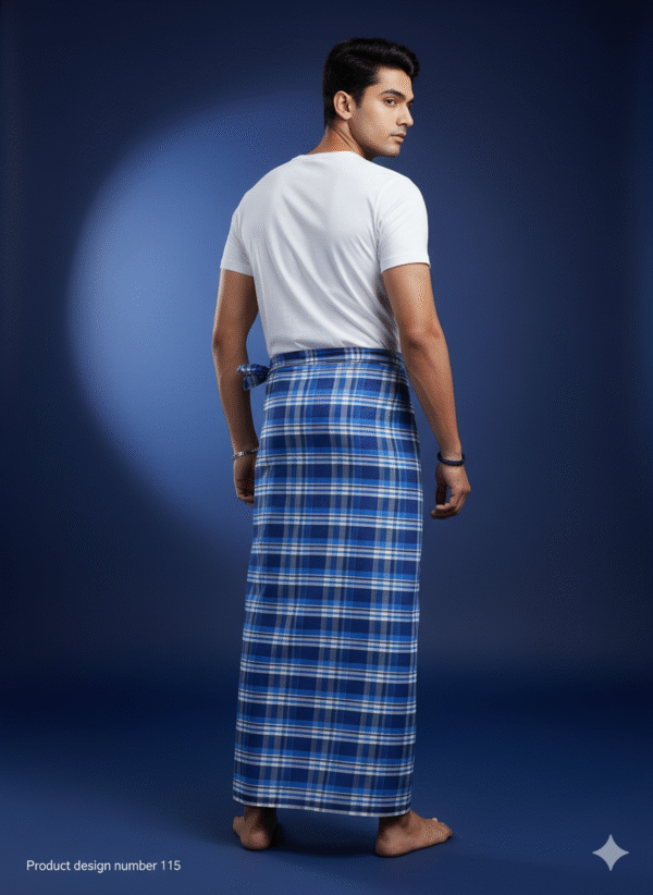Generated Image October 05, 2025 - 11_57AM Men's Stylish Lungi - Two-Tone Blue Plaid Design