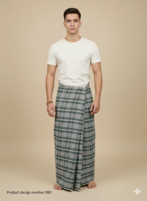 Generated Image October 05, 2025 - 6_59PM Men's Stylish Lungi - Forest Green & Grey Plaid Design