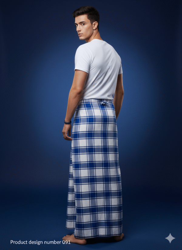 Men's Modern Lungi - Crisp Blue & White Checkered Design