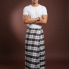 Men's Stylish Lungi - Classic Brown and White Plaid Design