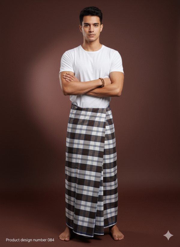 Men's Stylish Lungi - Classic Brown and White Plaid Design