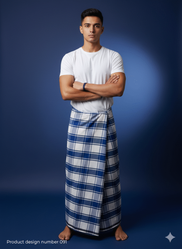 Men's Modern Lungi - Crisp Blue & White Checkered Design