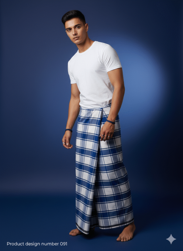 Men's Modern Lungi - Crisp Blue & White Checkered Design
