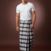 Men's Stylish Lungi - Classic Brown and White Plaid Design