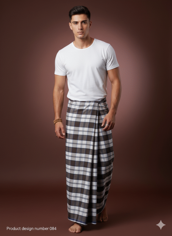 Men's Stylish Lungi - Classic Brown and White Plaid Design