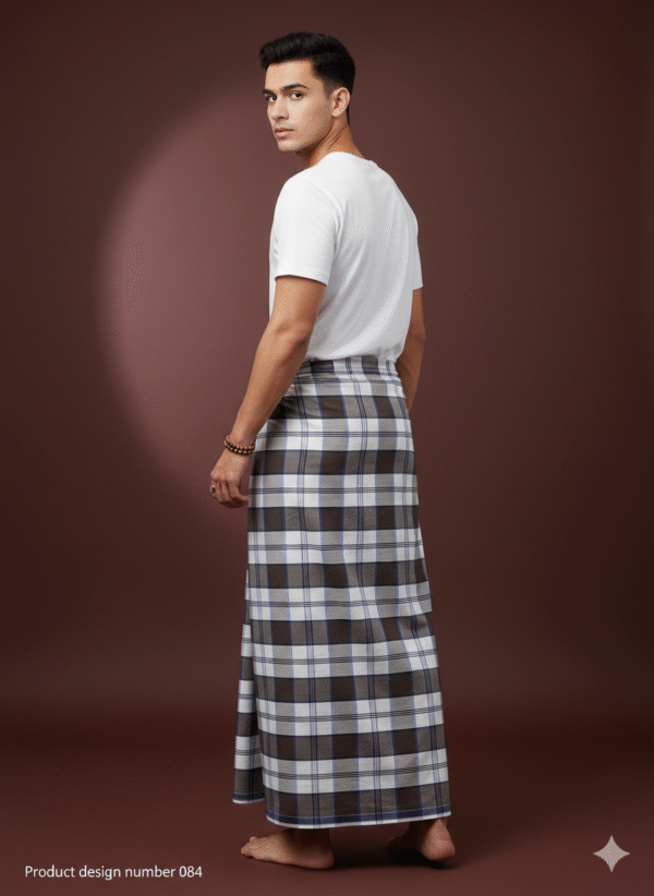 Men's Stylish Lungi - Classic Brown and White Plaid Design