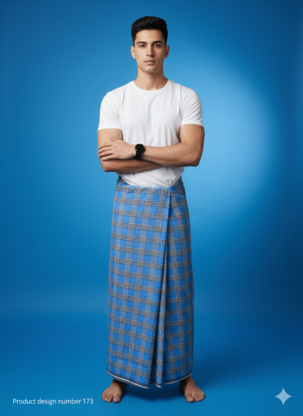 Generated Image October 07, 2025 - 11_53AM Men's Stylish Lungi - Modern Blue & Grey Plaid Design