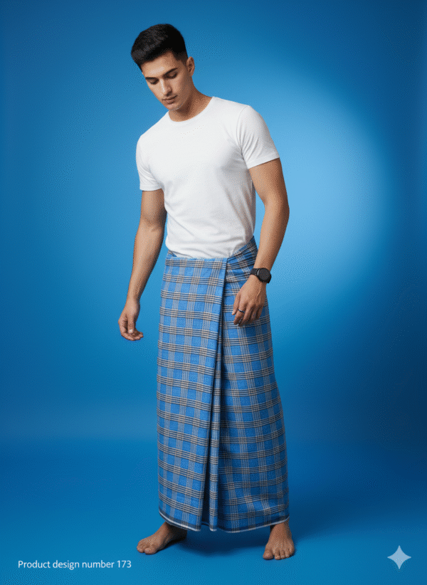 Generated Image October 07, 2025 - 11_56AM Men's Stylish Lungi - Modern Blue & Grey Plaid Design