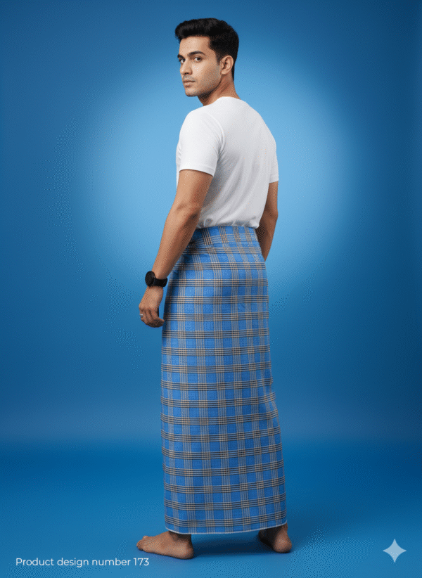 Generated Image October 07, 2025 - 11_58AM Men's Stylish Lungi - Modern Blue & Grey Plaid Design