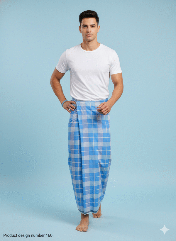 Men's Stylish Lungi - Crisp Light Blue Plaid Design
