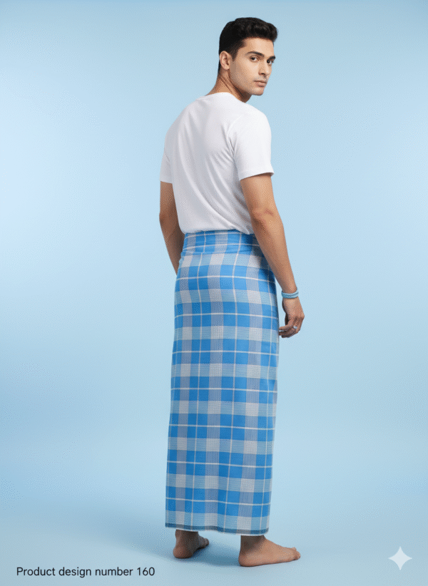 Men's Stylish Lungi - Crisp Light Blue Plaid Design