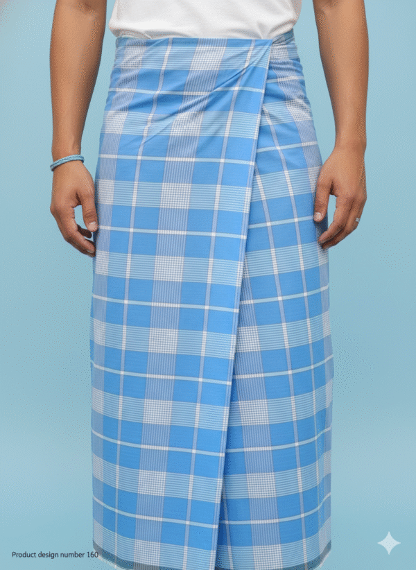 Men's Stylish Lungi - Crisp Light Blue Plaid Design