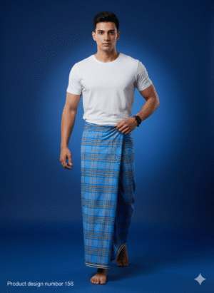 Generated Image October 08, 2025 - 11_55AM Men's Stylish Lungi - Modern Blue & Black Plaid Design