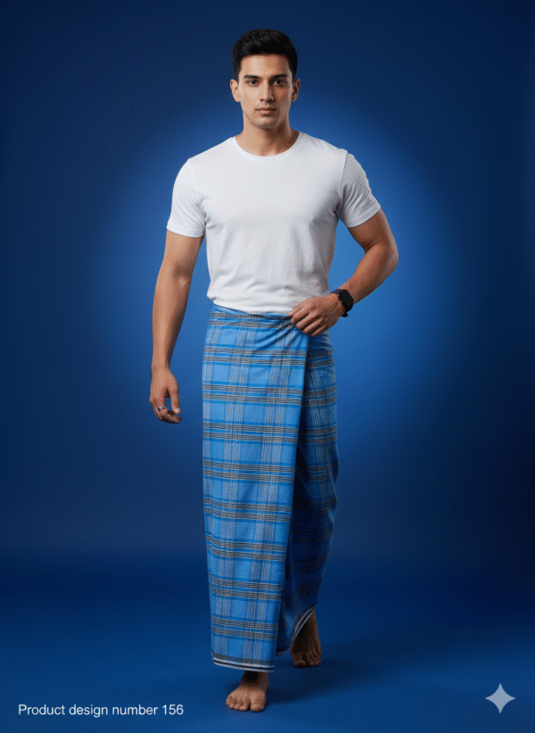 Men's Stylish Lungi - Modern Blue & Black Plaid Design
