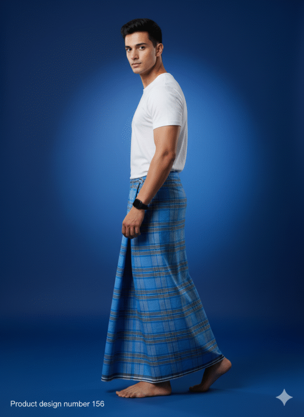 Men's Stylish Lungi - Modern Blue & Black Plaid Design