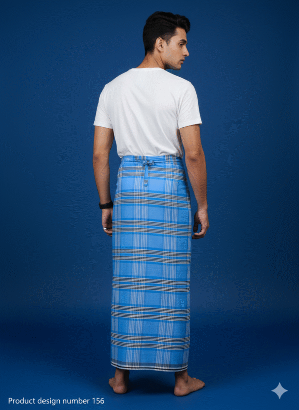 Men's Stylish Lungi - Modern Blue & Black Plaid Design