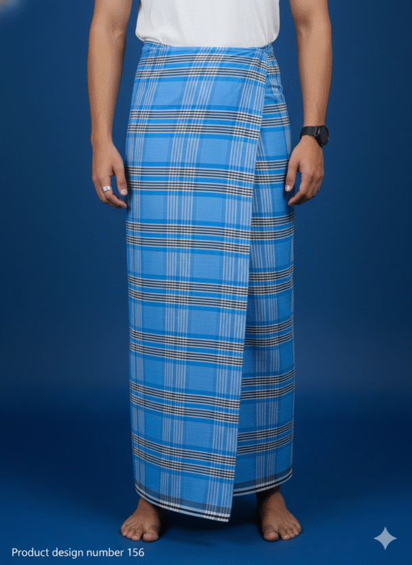Men's Stylish Lungi - Modern Blue & Black Plaid Design