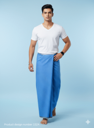 Generated Image October 09, 2025 - 10_25AM Men's Stylish Lungi - Vibrant Solid Blue Micro-Check Design