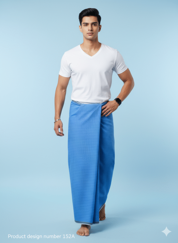Men's Stylish Lungi - Vibrant Solid Blue Micro-Check Design