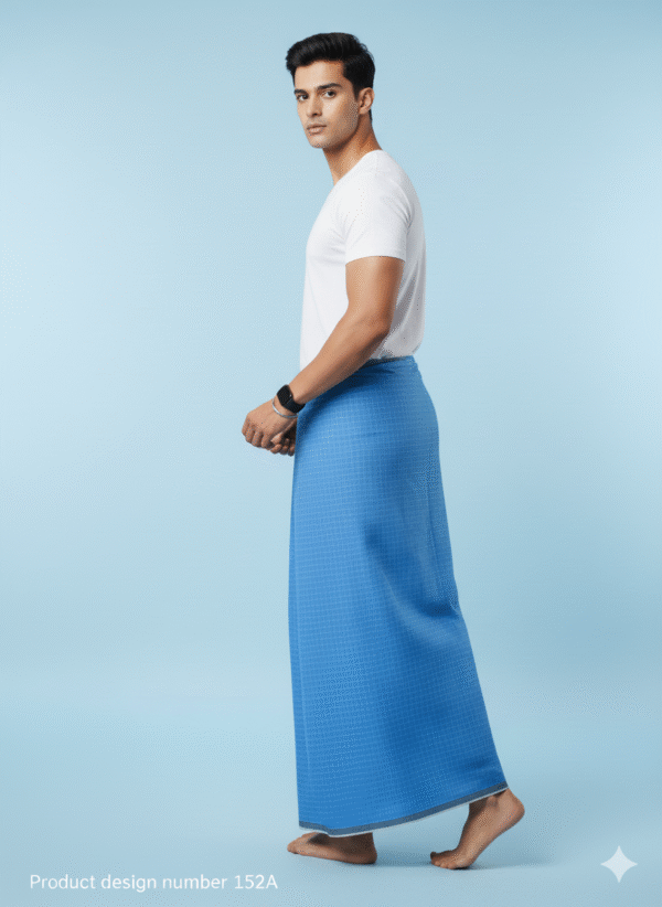 Men's Stylish Lungi - Vibrant Solid Blue Micro-Check Design
