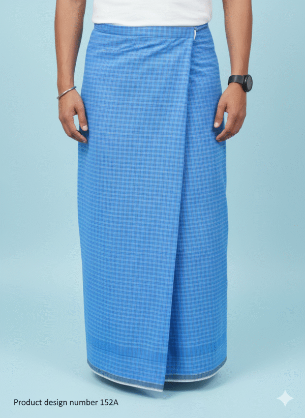 Men's Stylish Lungi - Vibrant Solid Blue Micro-Check Design