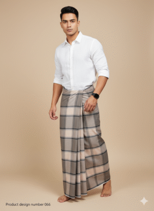 Generated Image October 09, 2025 - 11_45AM Men's Stylish Lungi - Earthy Taupe Plaid Design