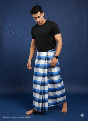 Men's Modern Lungi - Bold Blue & Black Checkered Design