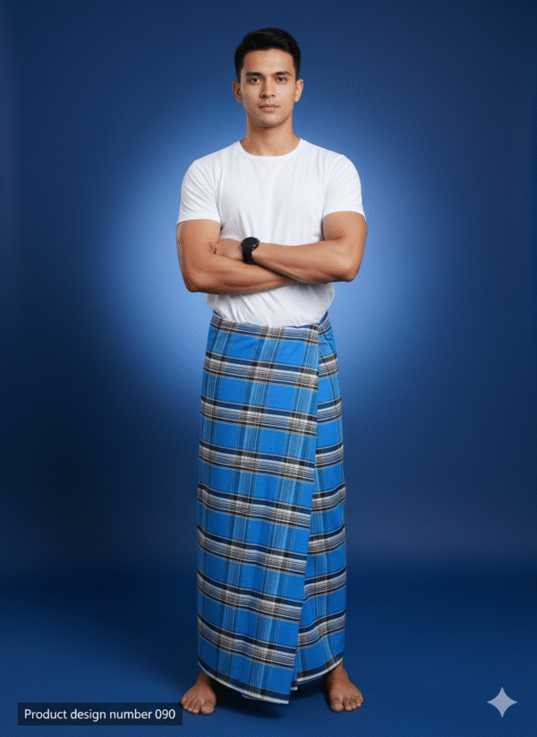 Generated Image October 09, 2025 - 11_56AM - Copy Men's Modern Lungi - Bold Blue & Black Plaid Design